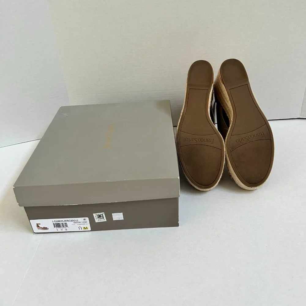 Size 11 Women's Brown Leather Franco Sarto Clemens Wedge Espadrille Sandals - Picture 5 of 9